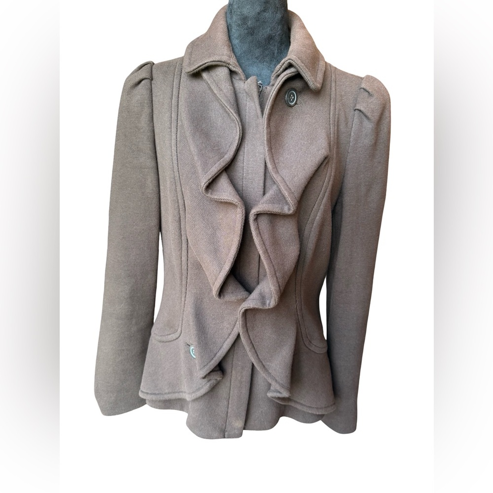 INC International Concepts Women's Ruffled Chocolate Brown Coat